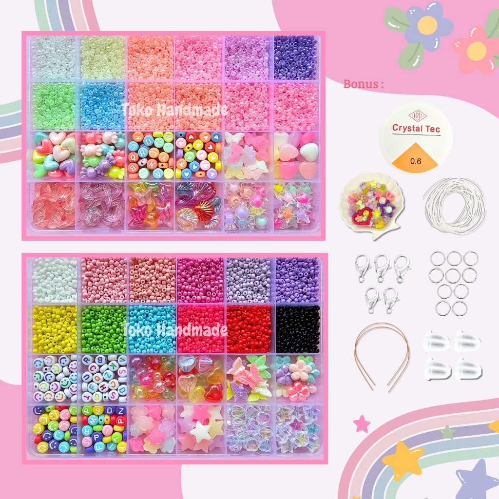 Toko Handmade - Pernak Pernik Gelang 1 Box Mute Manik Manik - DIY Gelang Manik Manik Aesthetic - DIY