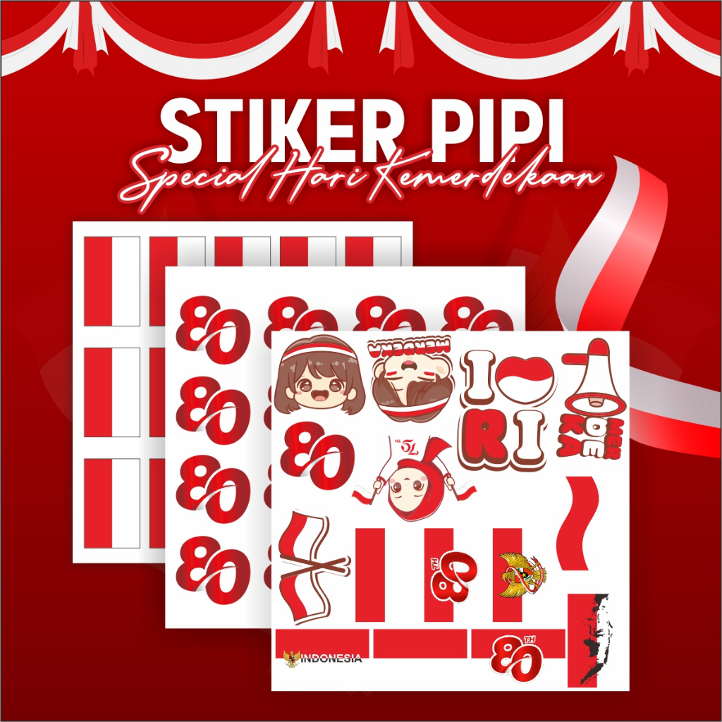 

Stiker Pipi Kemerdekaan Indonesia - Aksesoris Wajah Agustusan Sticker Merah Putih - Murah Aesthetic