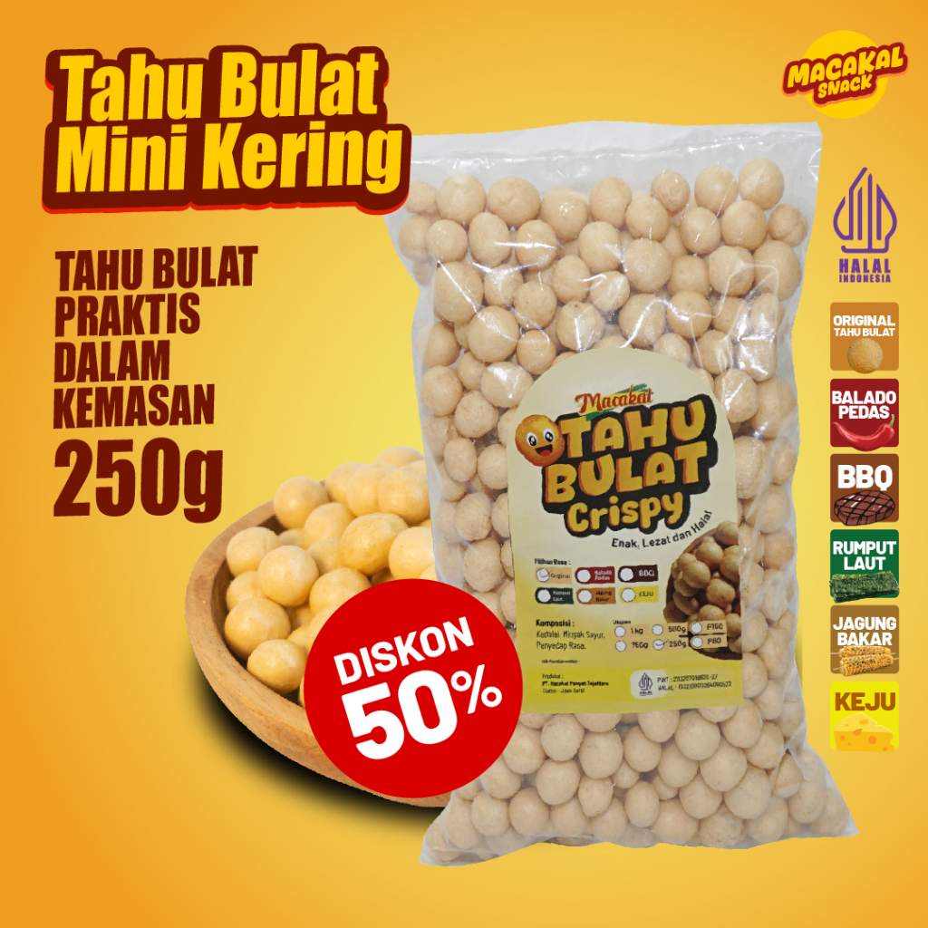 

Macakal - Tahu Bulat Mini Kering Crispy 250g I Tahu Renyah Khas Ciamis Tanpa Di goreng Lagi Di Rumah