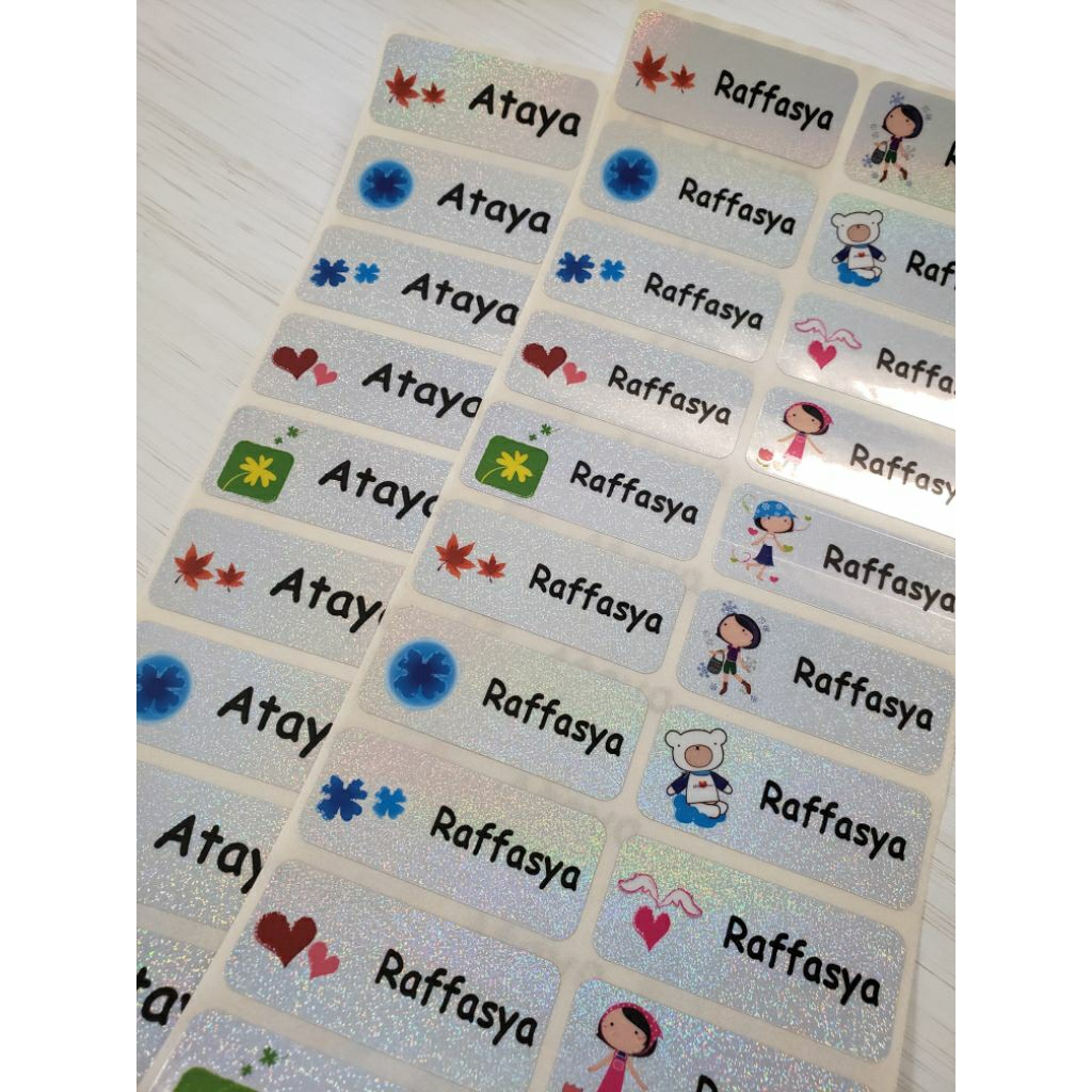 

Custom Stiker Girls Glitter Silver Waterproof Sticker Antiair Antisobek Label Nama