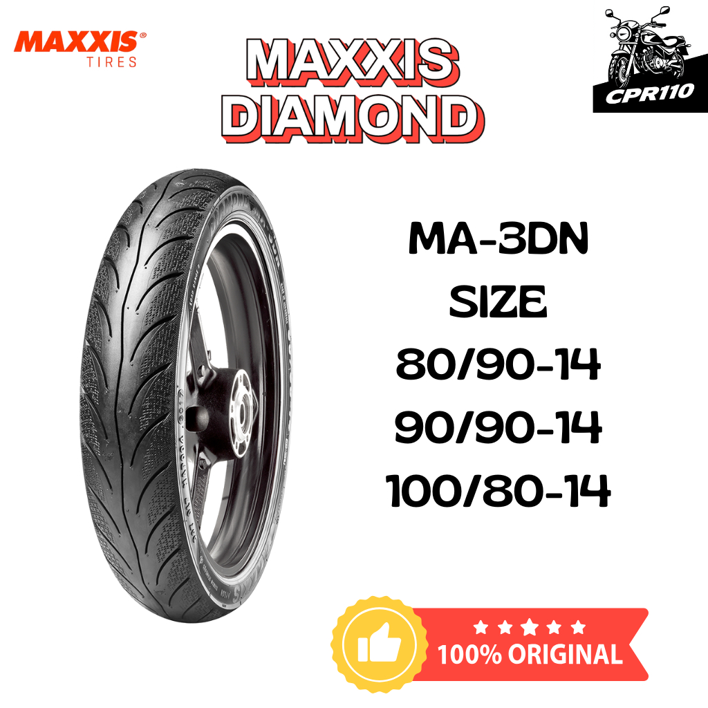 BAN LUAR SEPEDA MOTOR MAXXIS DIAMOND MA3DN TUBELEES RING 14 TERSEDIA UKURAN 80/90-14 / 90/90-14 / 10