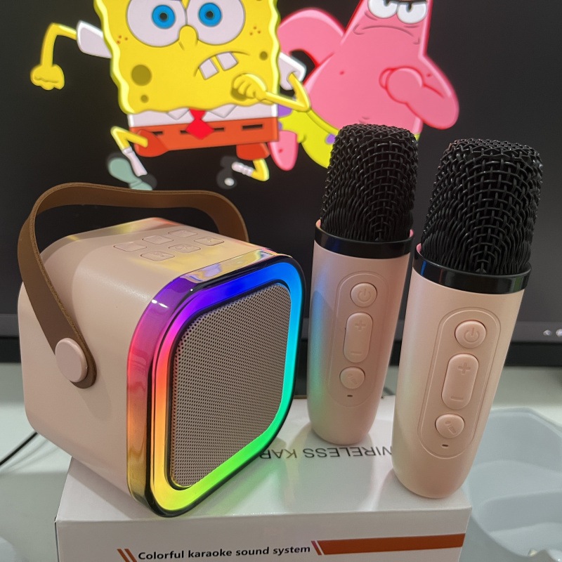 [COD] Speaker Bluetooth Karaoke Wireless 2 Microphone Set Salon Portable 3D Stereo Mini Full Bass