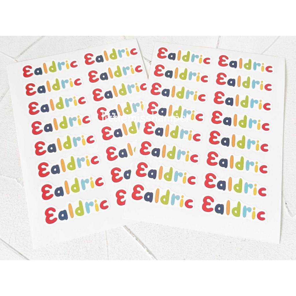 

Stiker nama anak custom waterproof untuk buku peralatan makan anak