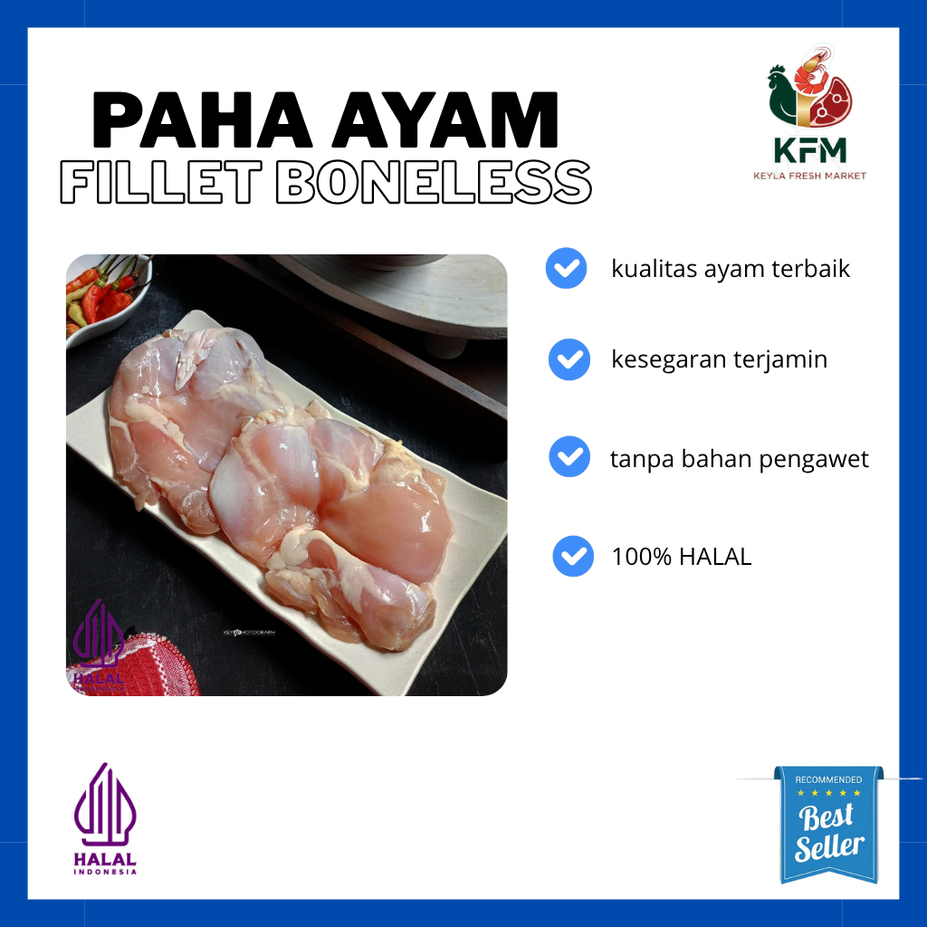 

Forcysn [Kfm] Paha Ayam Fillet Tanpa Kulit (Boneless/Tanpa Tulang) / Daging Paha Frozen Beku