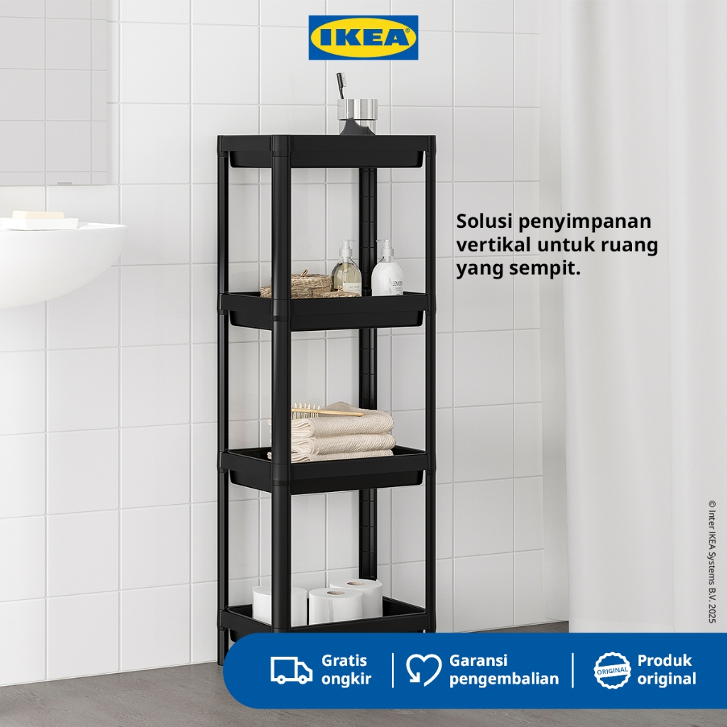IKEA VESKEN Rak Kamar Mandi 4 Susun Minimalis 37x23x100 cm - Hitam