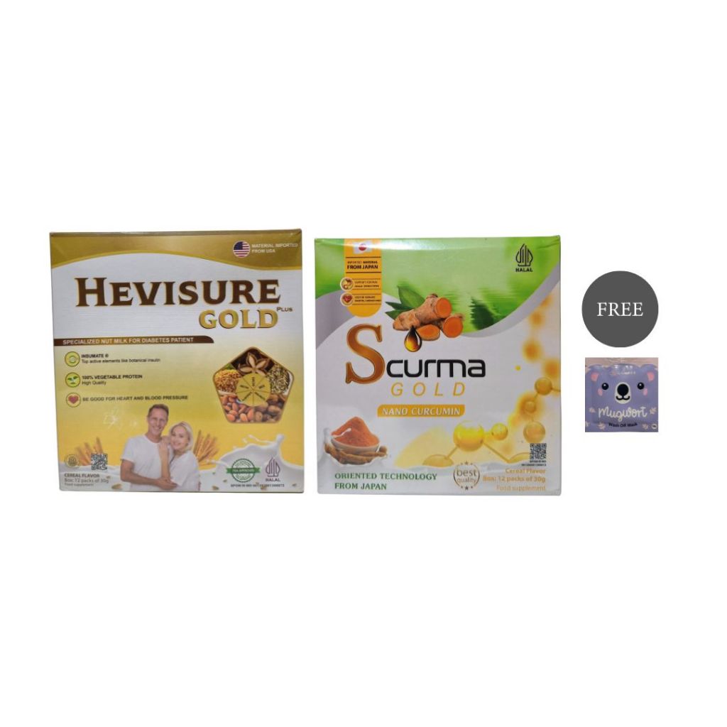 

HEVISURE GOLD Paket 2 Minuman Susu Nabati & Scurma Ekstrak Kunyit & Jahe Isi 12 Sachet
