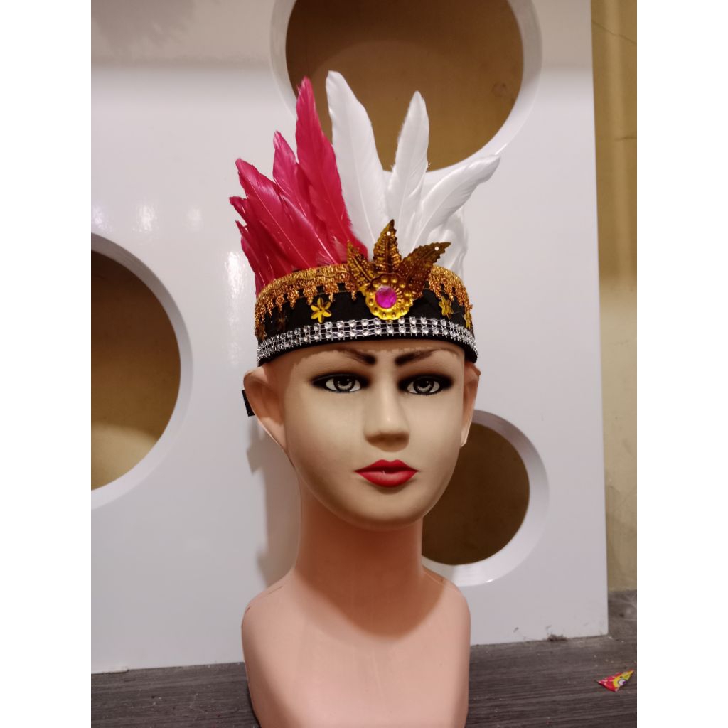 MAHKOTA BULU DAYAK MERAH PUTIH MAHKOTA KARNAVAL