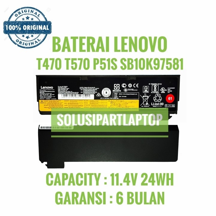 Baterai Thinkpad T470 T480 T570 T570 T580 61 Slim ori