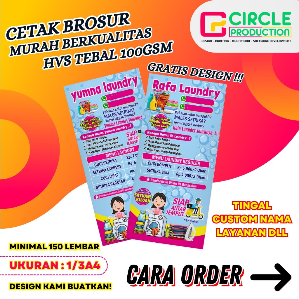 

CETAK BROSUR LAUNDRY UKURAN 1/3A4 TINGGAL CUSTOM.!