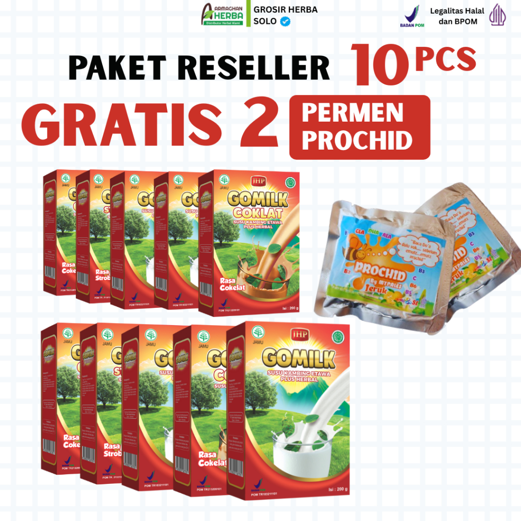 

[PAKET RESELLER] [GRATIS HADIAH][BELI 8 GRATIS 2] [EXPIRED LAMA] Susu Kambing GOMILK 200 gr GARANSI Produk Original