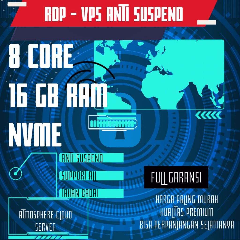 RDP / VPS Ram 16GB 8 Core / 8 Vcpu Ram 16 GB Bulanan Mingguan Harian Tahunan Murah Windows / Linux F