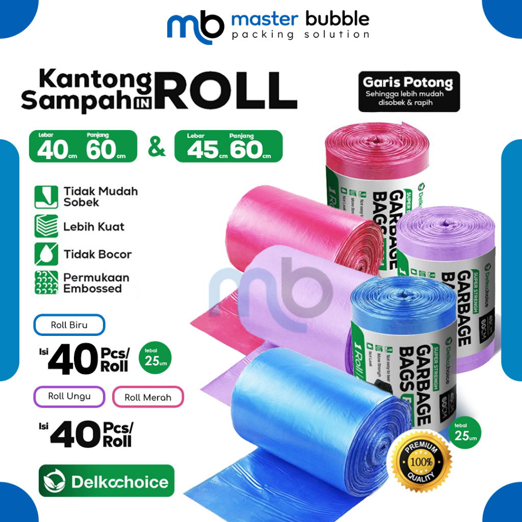 Kantong Kresek Plastik Sampah Roll Warna 40X60 45X60cm Trash Bag Garbage Bags Tebal Delkochoice