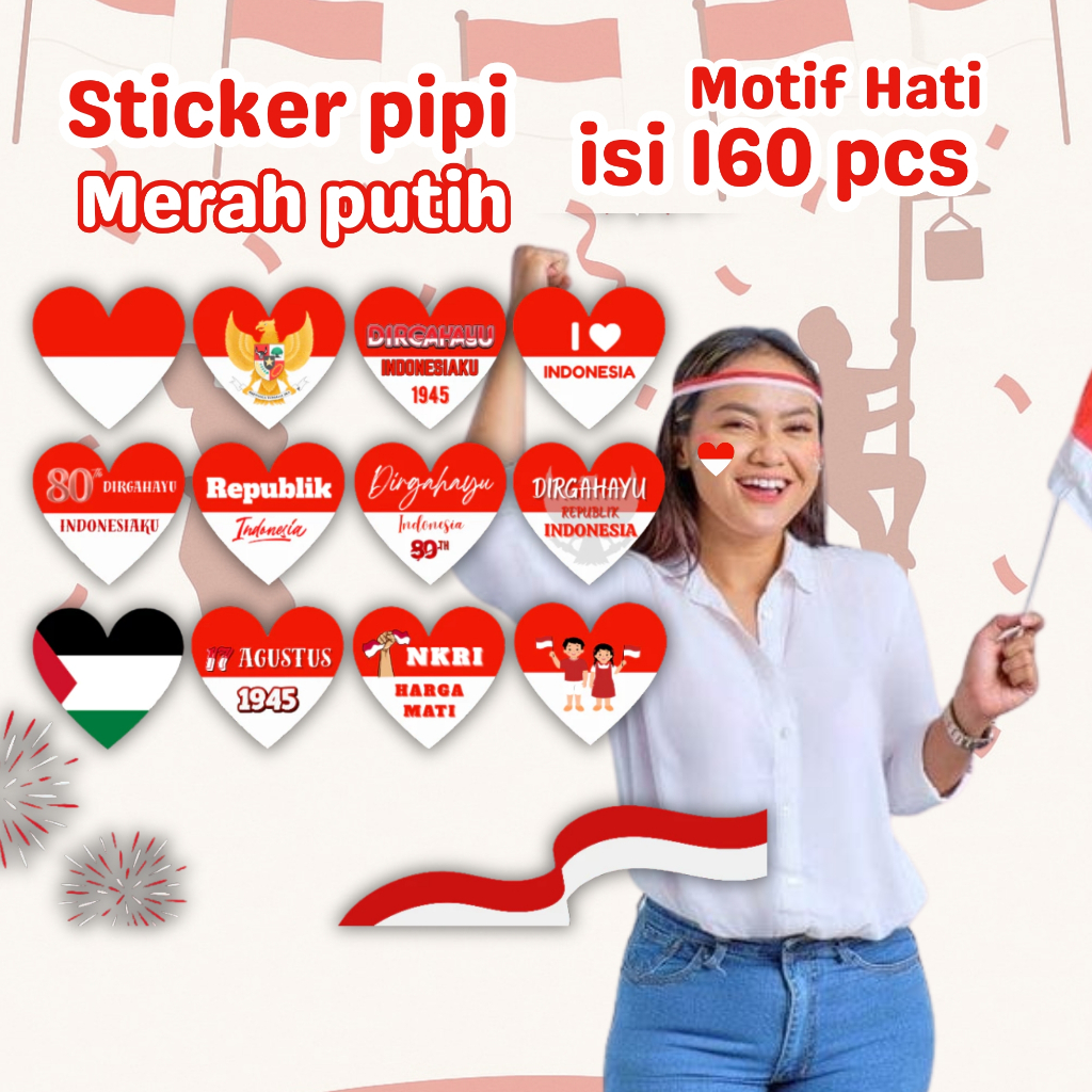 

(Isi 160 Pcs) Stiker Pipi Bendera Merah Putih Motif Hati Chromo l Kemerdekaan Indonesia 17 Agustus