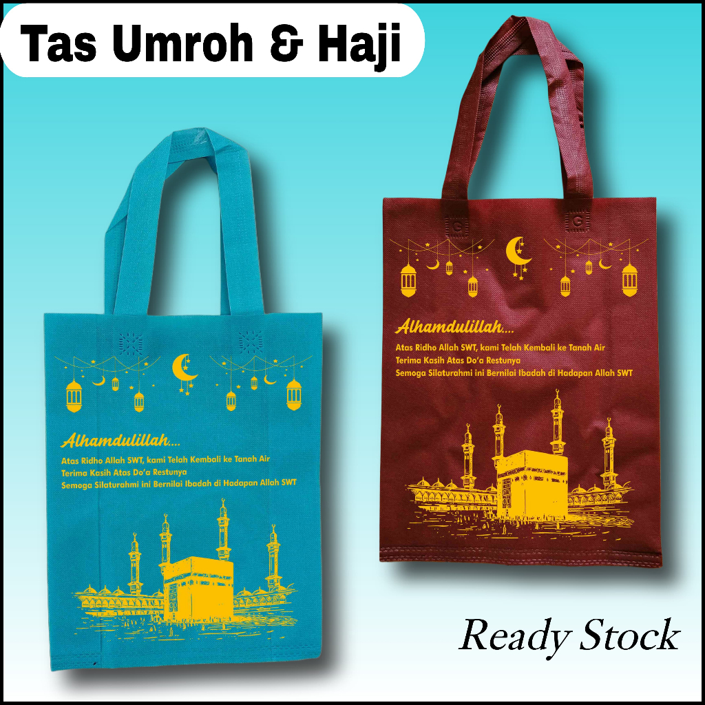 

Tas goodie bag Bahan Spunbund | Tas Souvenir Haji Dan Umroh BISA PILIH WARNA (1-Lusin isi-12 PCS) UK ( 25x35 ) 65gsm