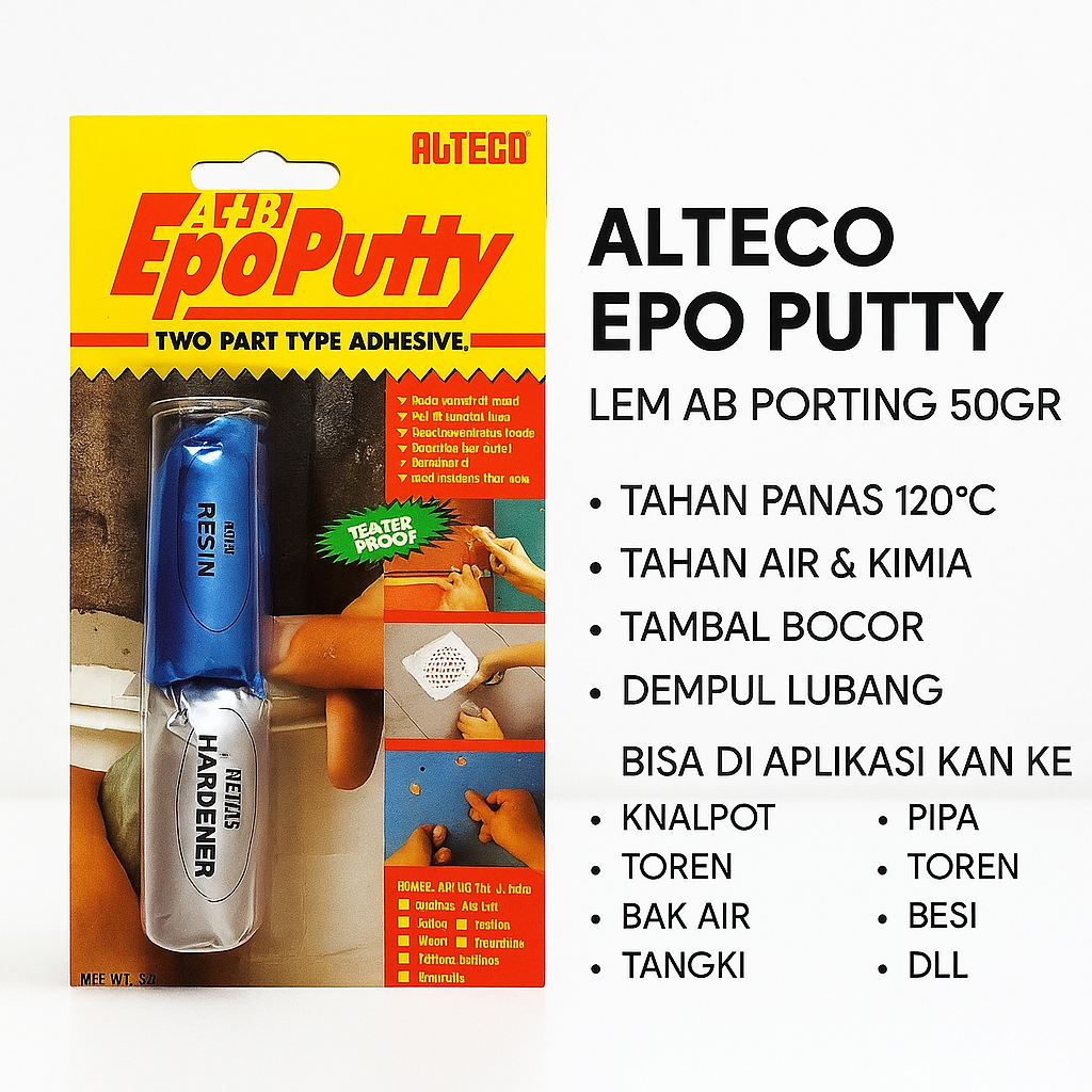 

Lem Alteco Epoputty / Epo Putty - Lem AB Porting 50 Gram - Tambal Bocor / Dempul Lubang