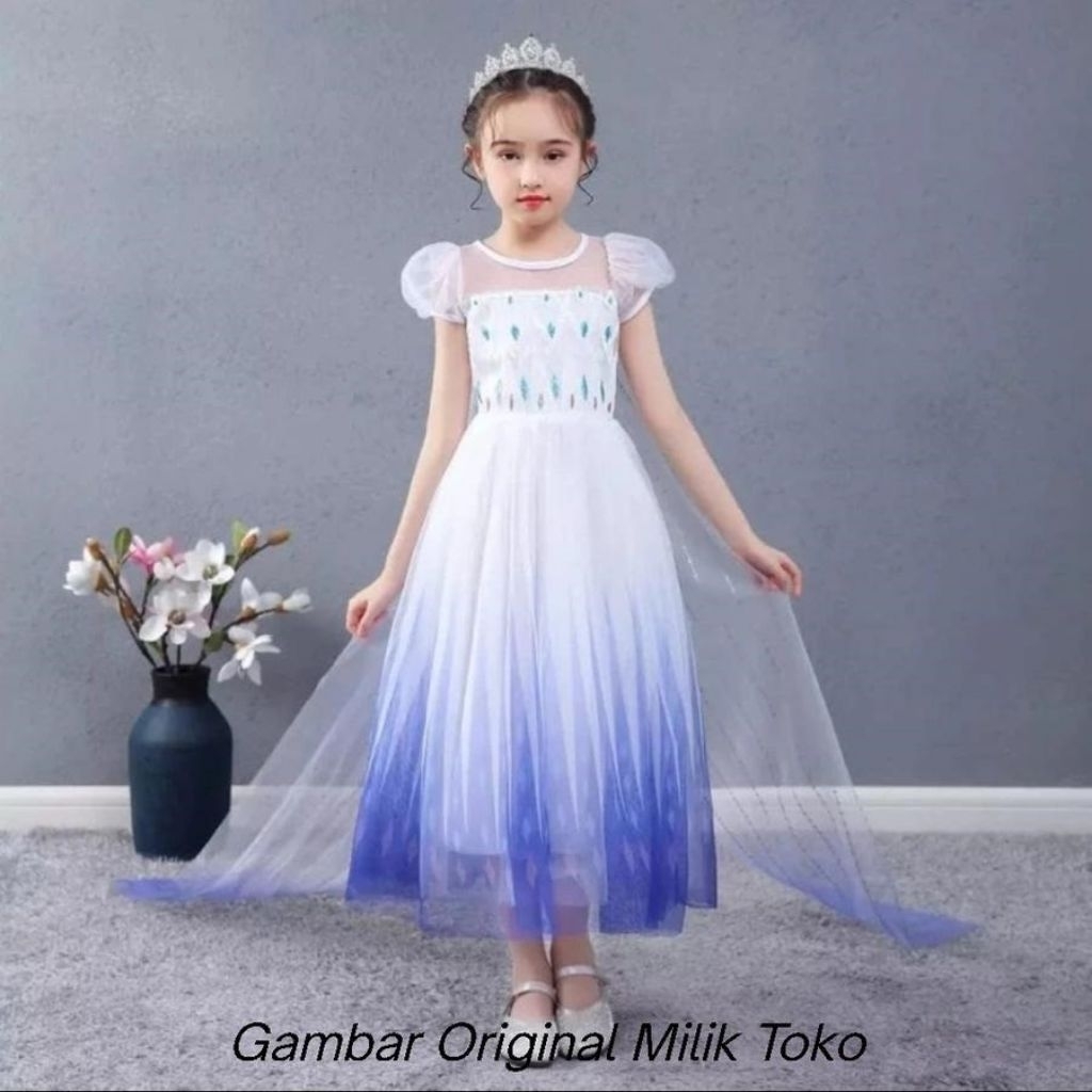 (Preloved) Kostum/Gaun/Dress Elsa Frozen Lengan Pendek Size 120