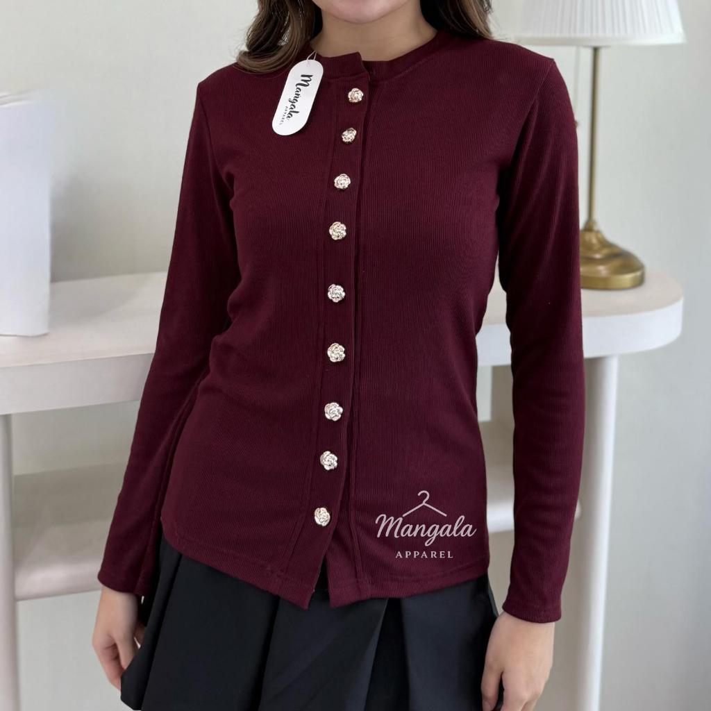 Mangala July Top 2412 - Long Sleeve Top Wanita Korean Style - Kaos Wanita Lengan Panjang Kancing Hid