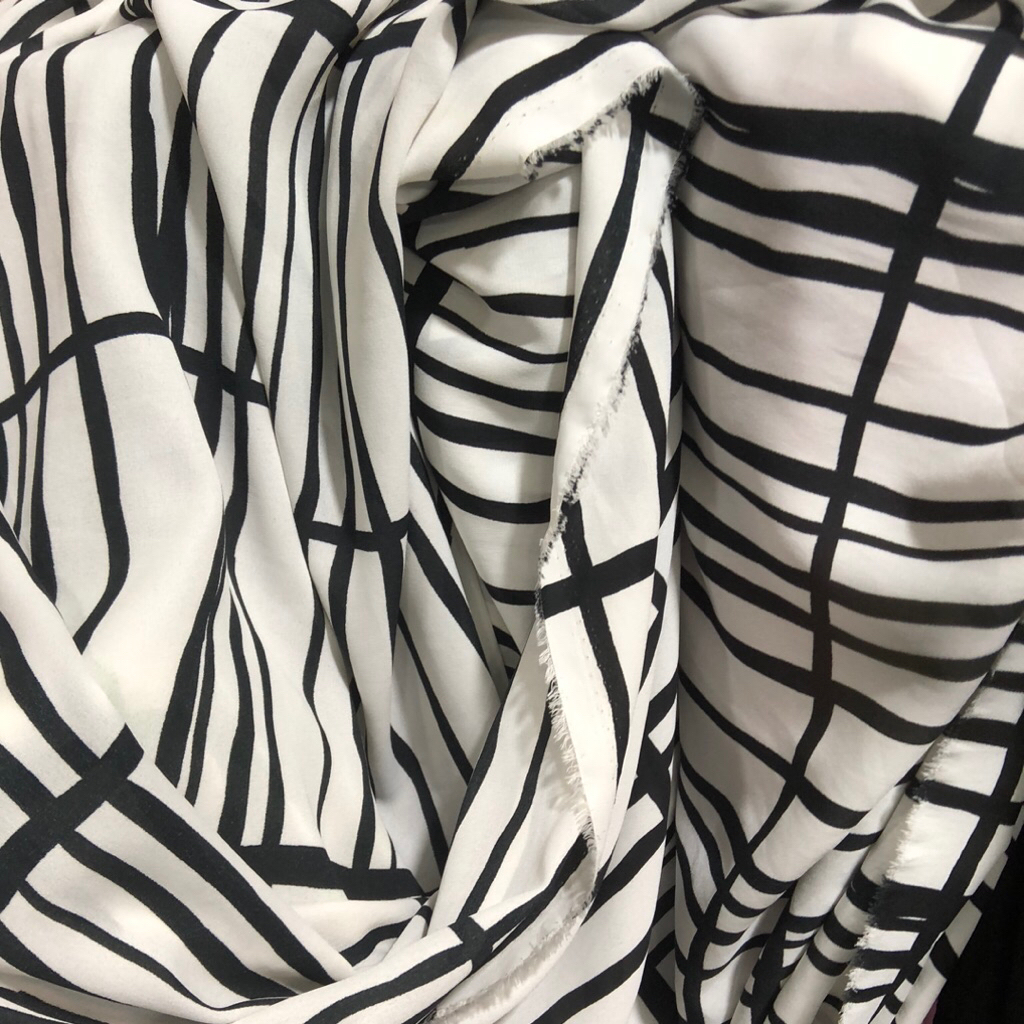 kain zara crepe motif kotak - kain zara crepe motif premium lqt