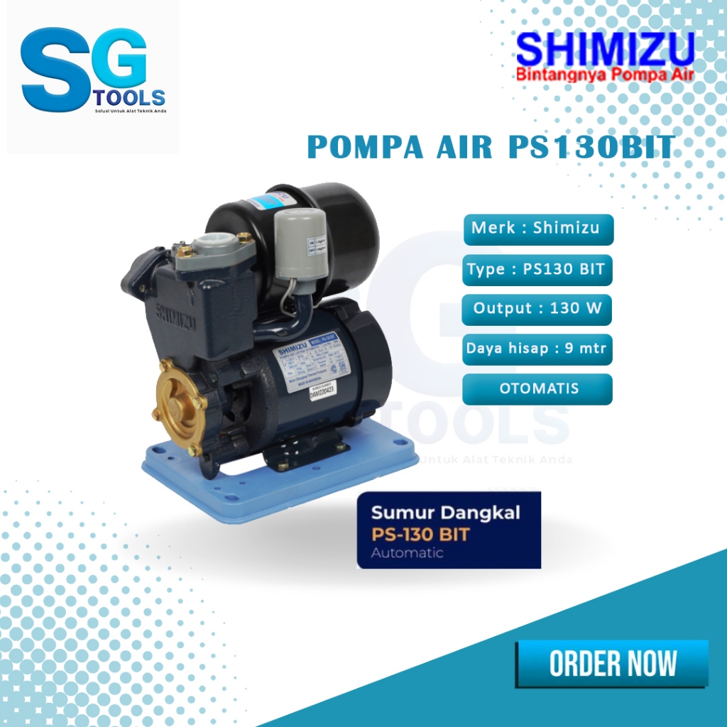 Shimizu Pompa Air Otomatis PS 130 Sumur Dangkal 9 Meter - Pompa Air Sumur Dangkal Otomatis