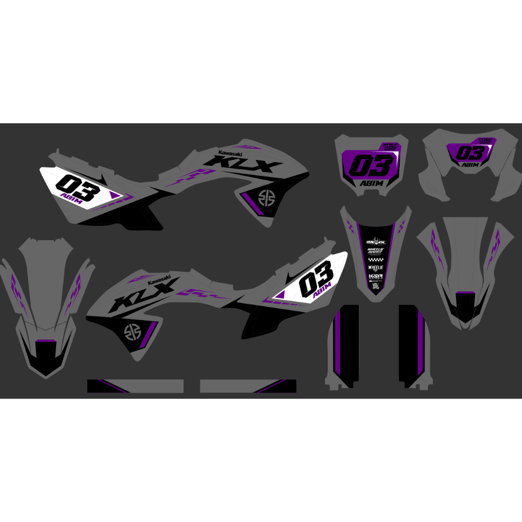 Decal stiker KLX 150 BF motif HITAM ABU GRADASI D-A3-900