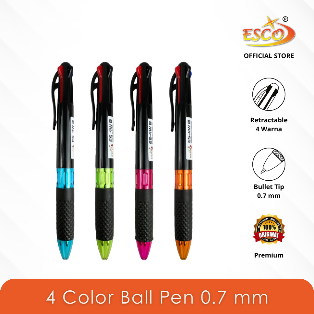 

Esco 4 Color Pen - Pulpen 4 Warna 0.7 mm Grip Nyaman (ES-4W)