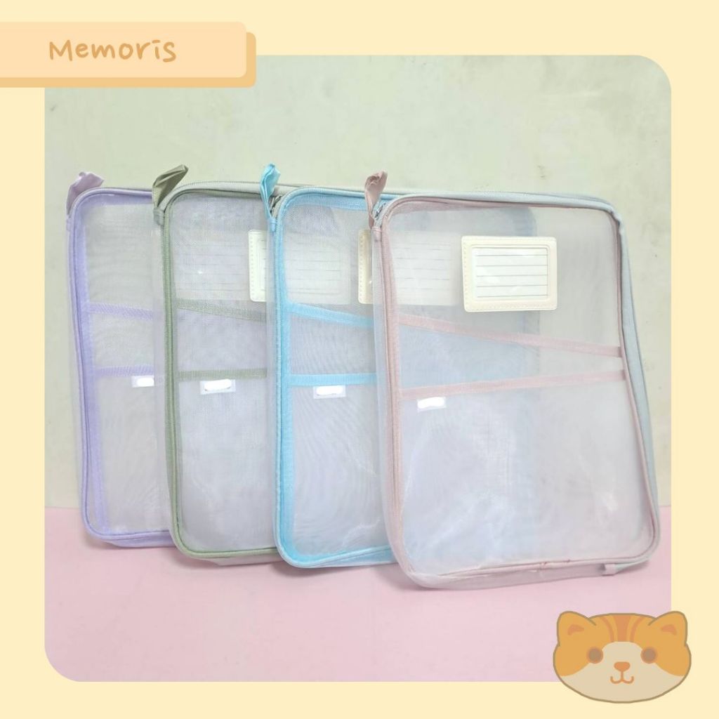 

Zipper Map Document Bag Folder/ Tas Dokumen Buku A4 jaring Pastel Minimalis