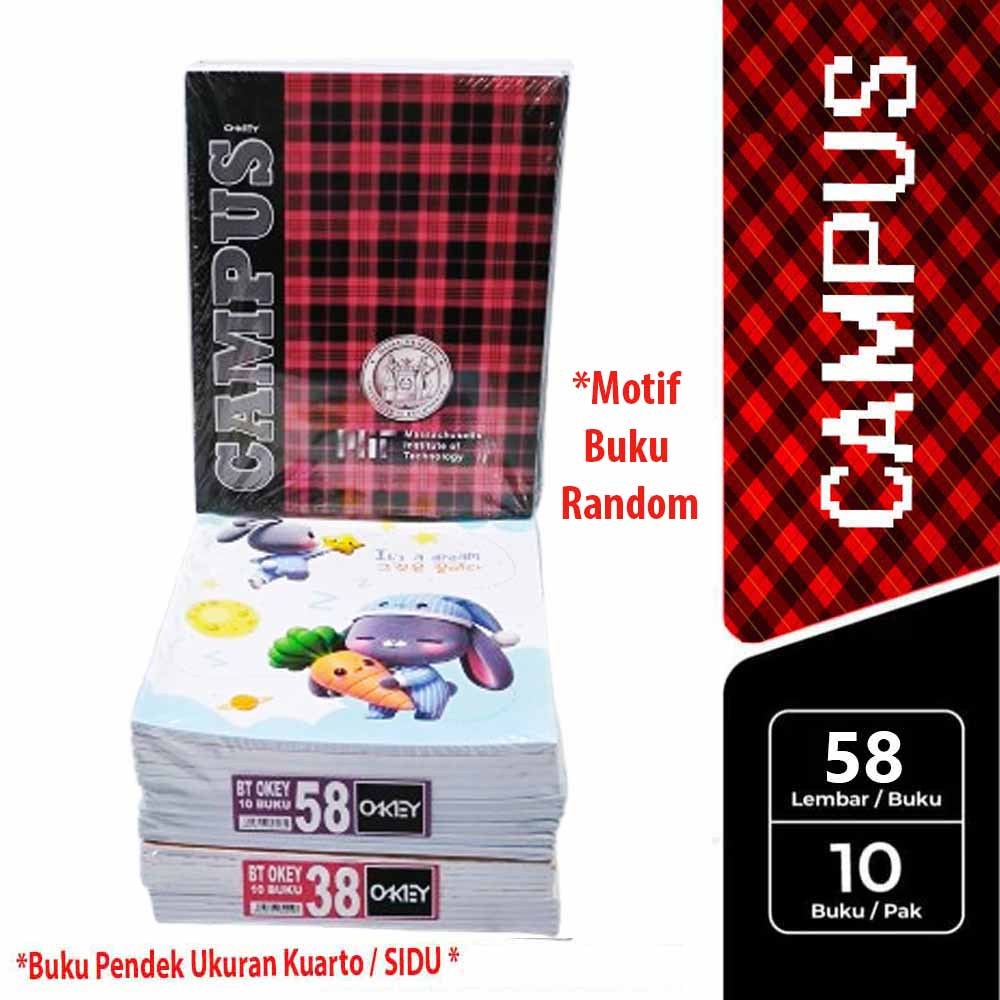 

Buku Tulis Campus Kecil 58 / Kwarto 58 Okey Campus 1 Pack Buku Tulis CAMPUS Pendek 38 Lembar Isi 10 Pcs Buku Tulis Kuarto OKEY / Buku Campus Kiky Isi 32 Lembar
