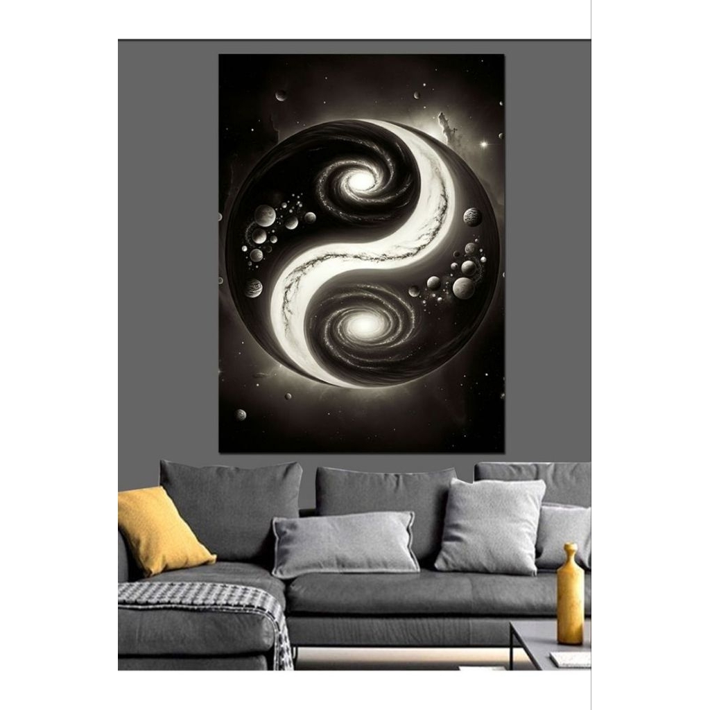 Lukisan aesthetic YIN&YANG hitam putih lukisan tekstur timbul tebal modern 100% lukisan tangan LILLA