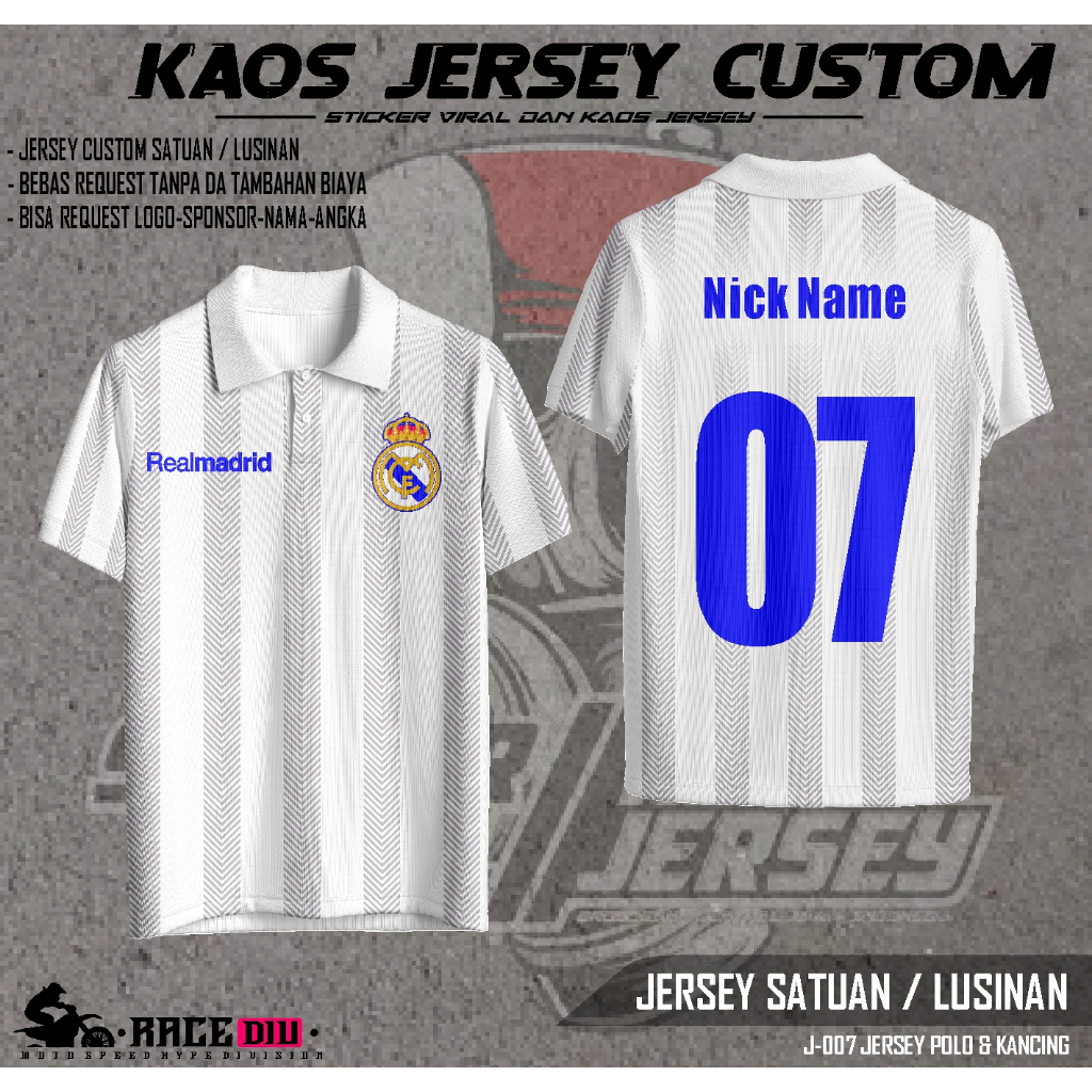 J-007 Koas Jersey Real Madrid Bisa Request (Satuan Atau Lusinan) Nama, Angka, Warna, Sponsor / Jerse