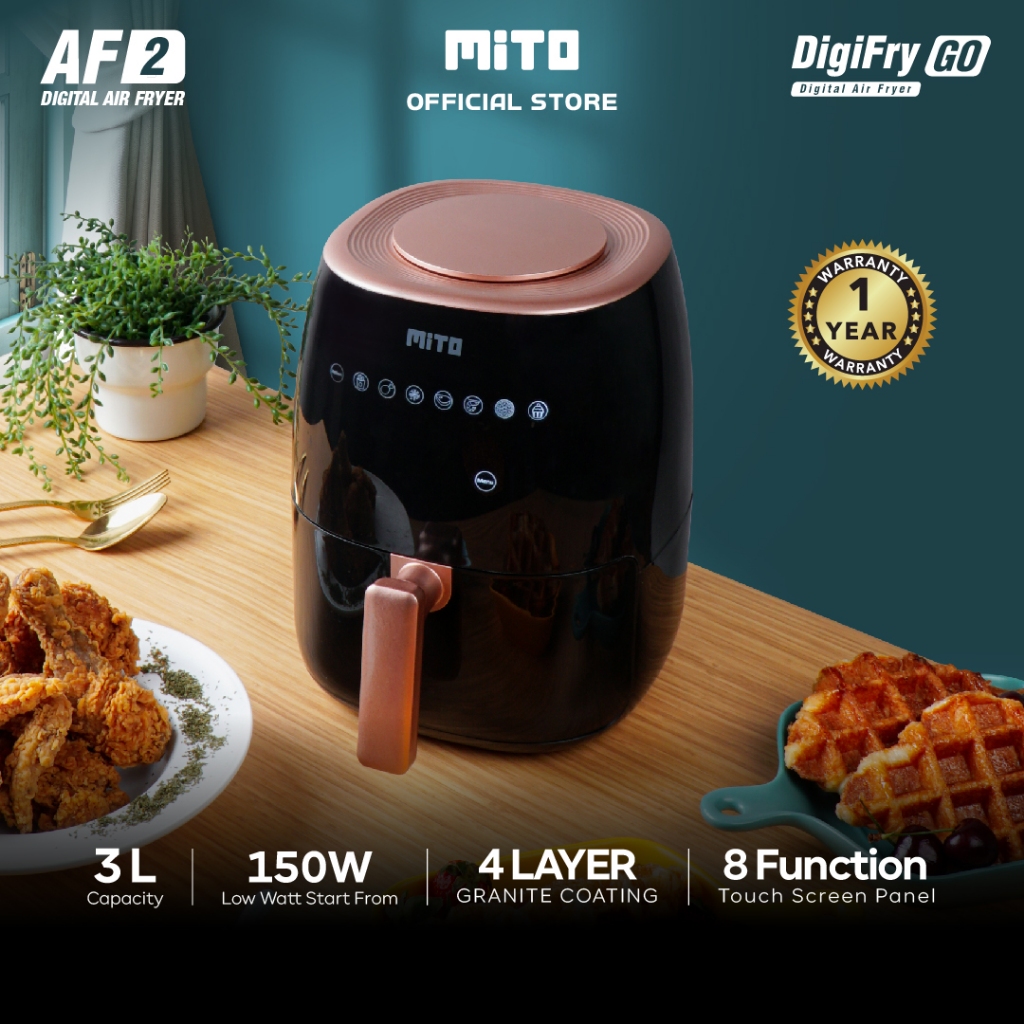 MITO Air Fryer Digi Fry Go AF2 3L Digital Low Watt Mesin Penggoreng Tanpa Minyak Garansi Resmi - Bla