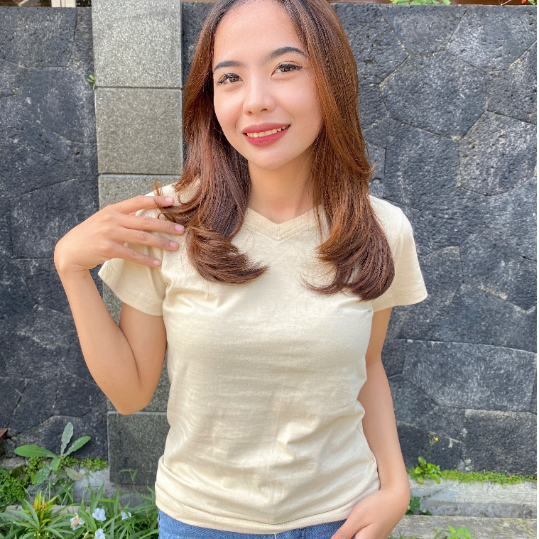 KAOS | BAJU | ATASAN | CROP TOP | BAJU CROP TOP WANITA KERAH-V | CROP TOP WANITA WARNA CREAM | LUXEL