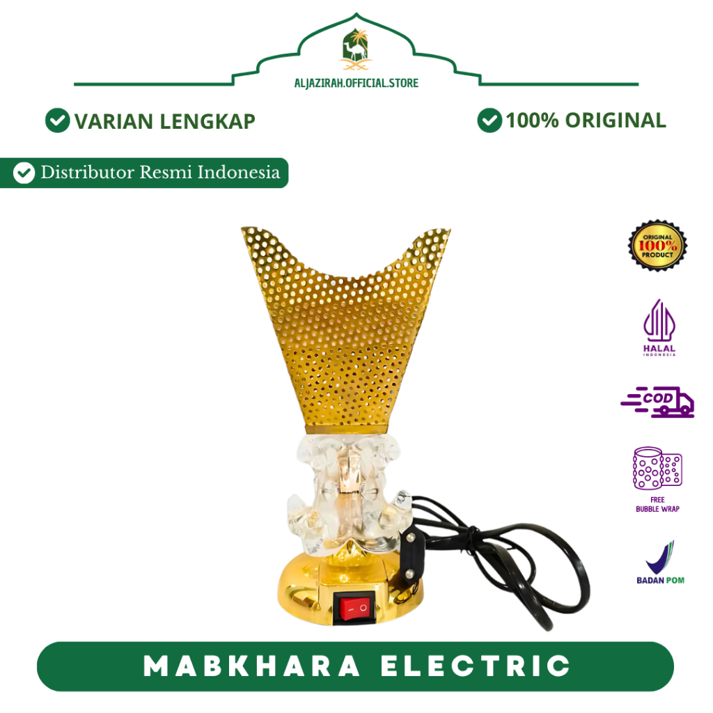 Mabkhara Elektrik Arab Set Tempat Bakar Dupa Mabkharah Listrik Bukhur Arab Logam Emas Antik