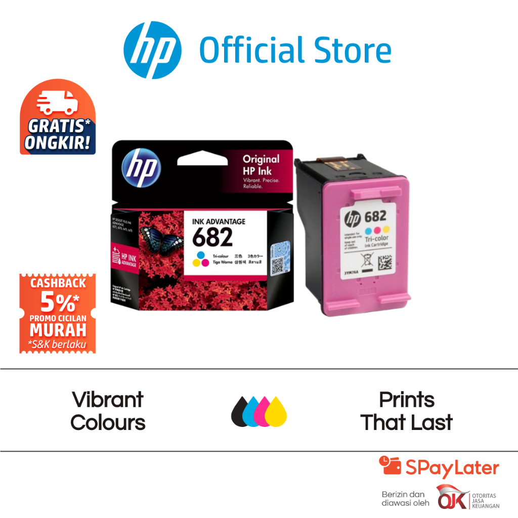 Tinta Printer HP Original 682 Warna Tri - Color Ink Combo Cartridge asli ori colour Promo Murah Grat