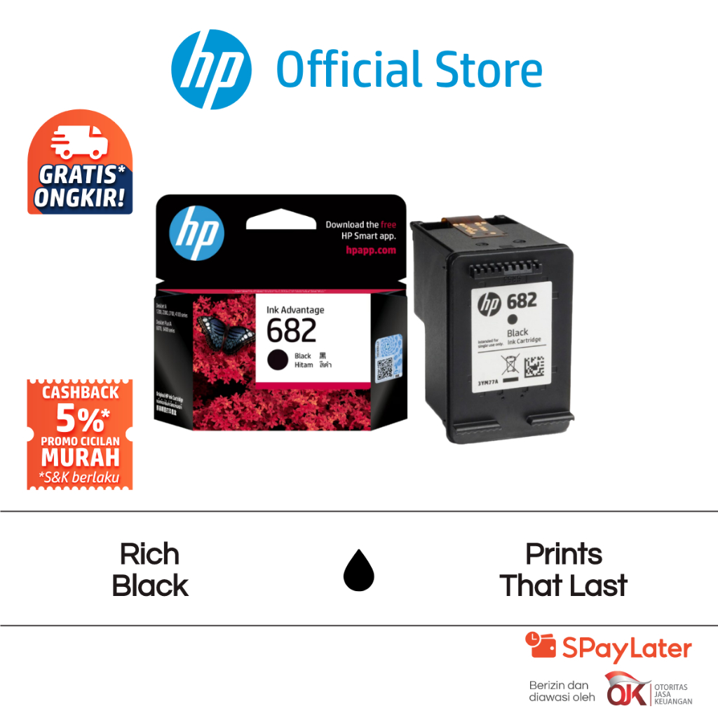 Tinta Printer HP Original 682 Hitam Black Cartridge Asli Twin Pack Combo 2 Pack / Tri Color / Colour