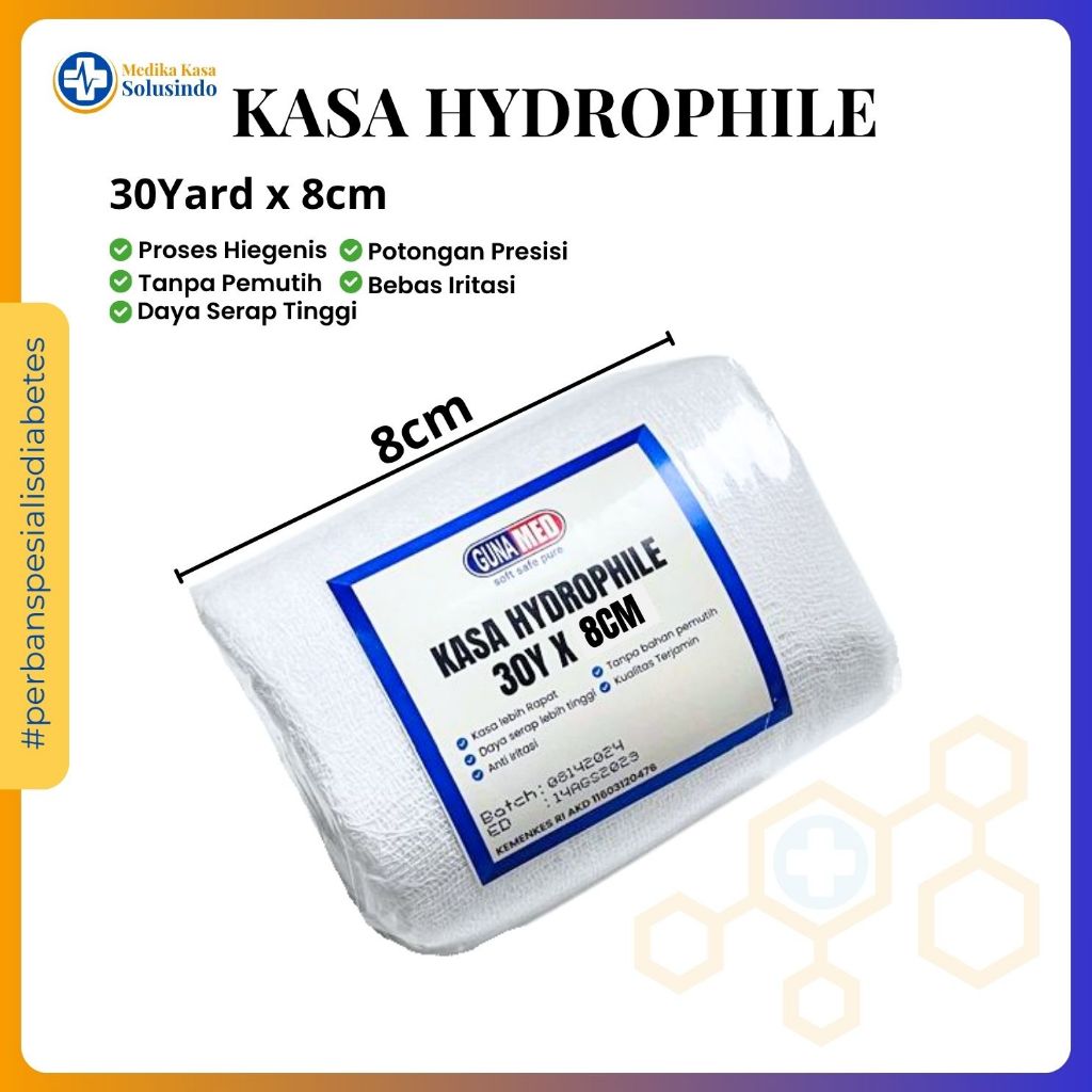 GUNAMED KASA gulung/PERBAN 30X8CM/PERBAN POTONG/PERBAN ROL/ kasa steril 30yard x 8cm / Kasa Hydrophi