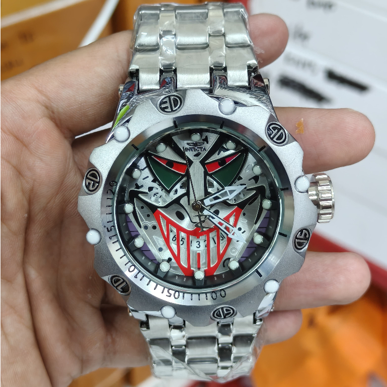 Jam Tangan Pria Metal Invicta Joker Analog Tanggal Rantai Stainless Steel