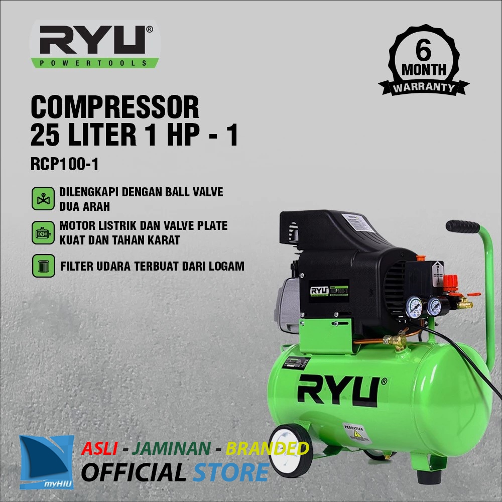 Mesin Kompresor Angin 1 PK Tenaga Listrik 25 Liter Pompa Angin Bengkel Industri - Compressor RYU