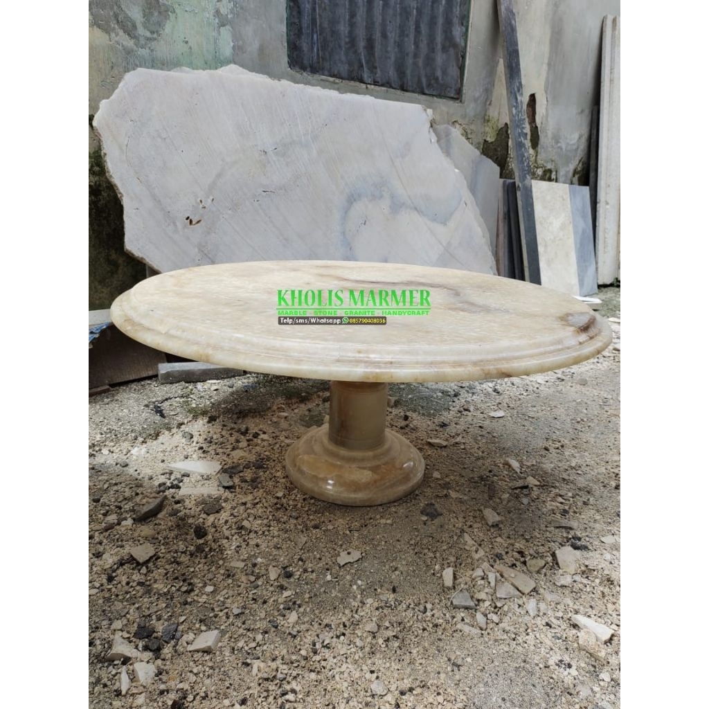 Meja Osin Bulat Meja Lesahan Batu Onyx Super