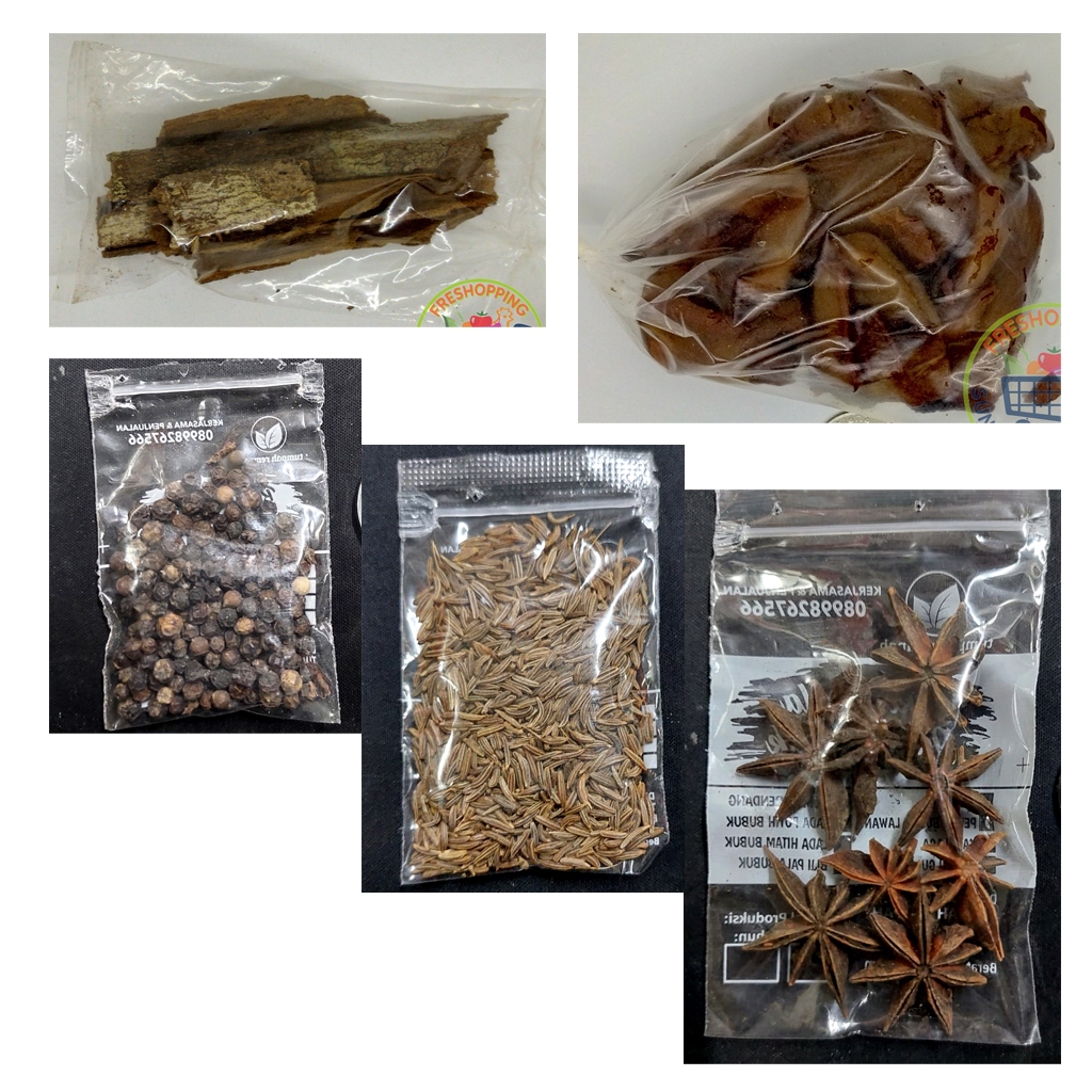 

Asam Gelugur, Kayu masoe, Jinten, Bunga lawang, Lada hitam bulat