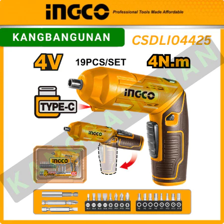 Cordless Screwdriver 4v Set INGCO CSDLI04425 Flexible Bor Obeng Baterai