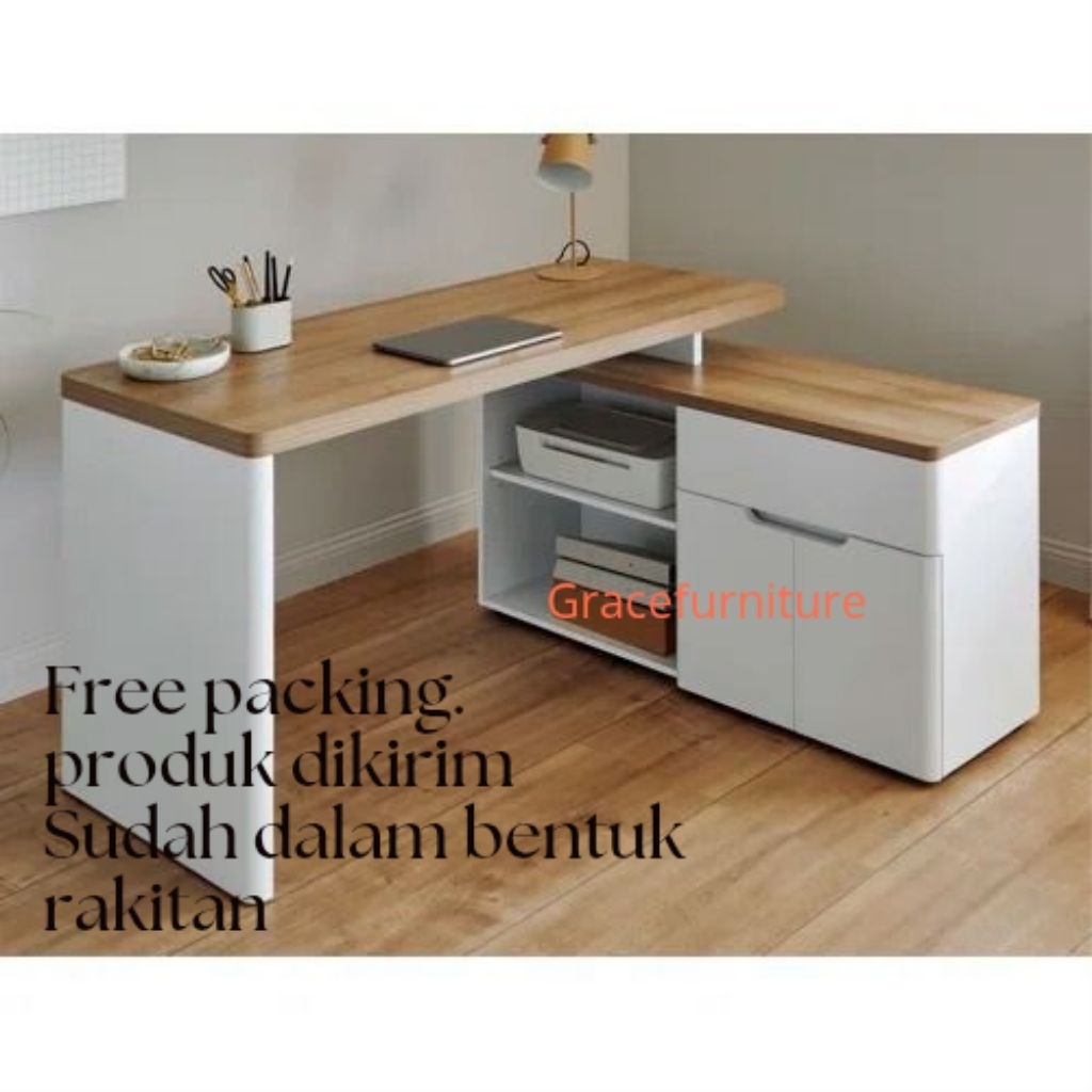 Meja kerja meja L minimalis
