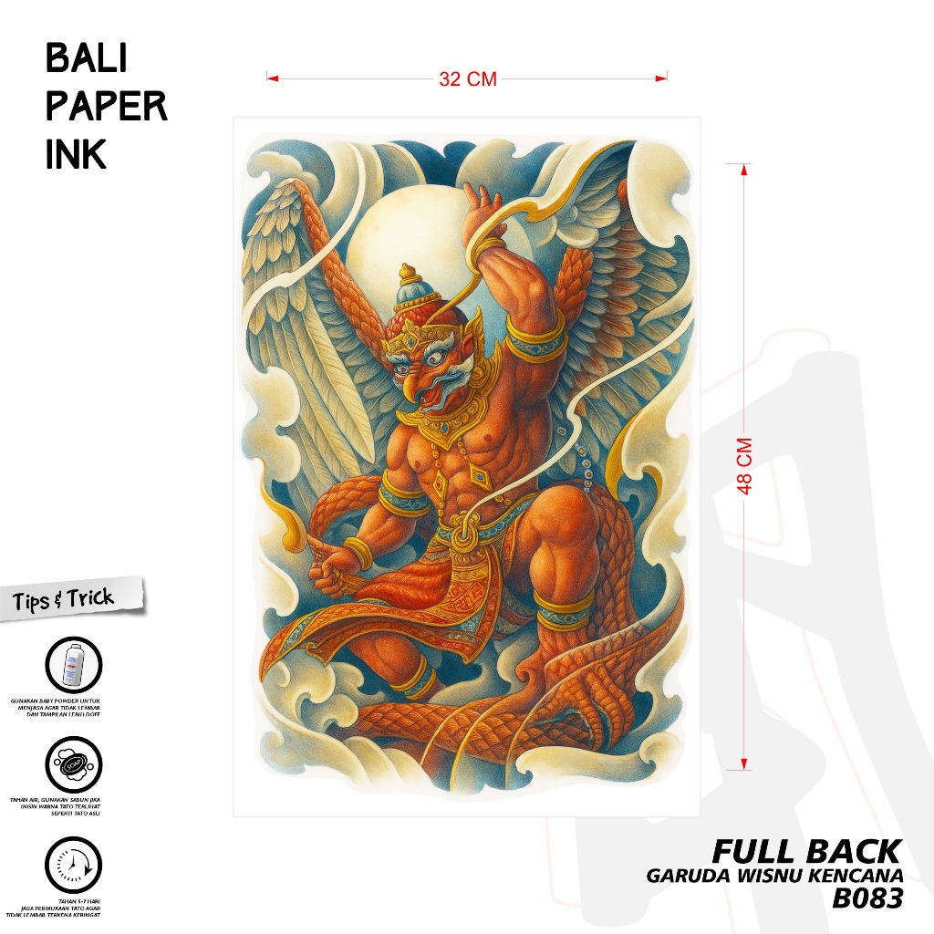 Bali Paper Ink B083 GARUDA WISNU KENCANA Tatto Temporary Basic Tato Temporer Full Punggung - Tato Pu