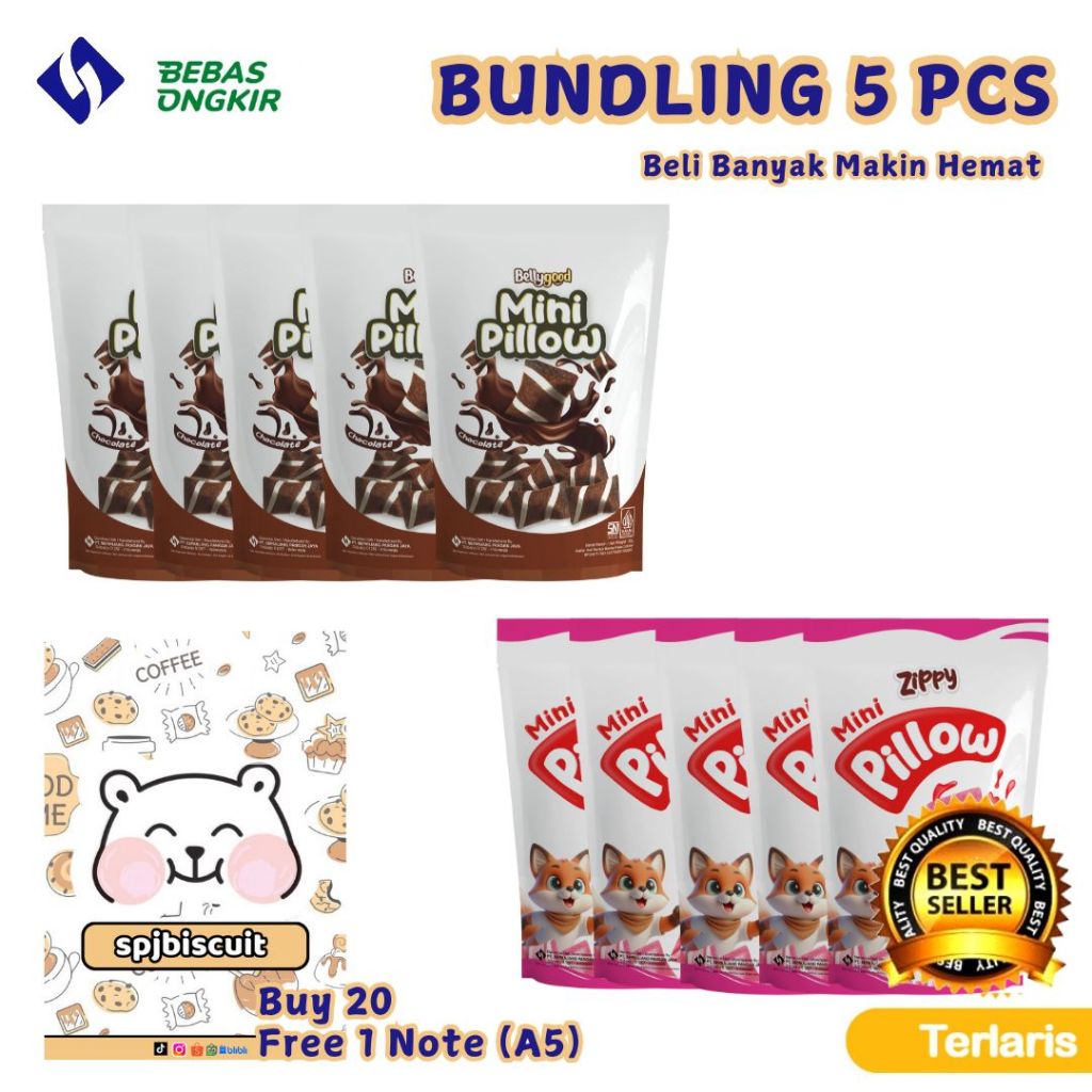 

Biskuit Bellygood Mini Pillow Coklat & Zippy Minipillow Stroberi 30 Gr - Isi 5 Pouch