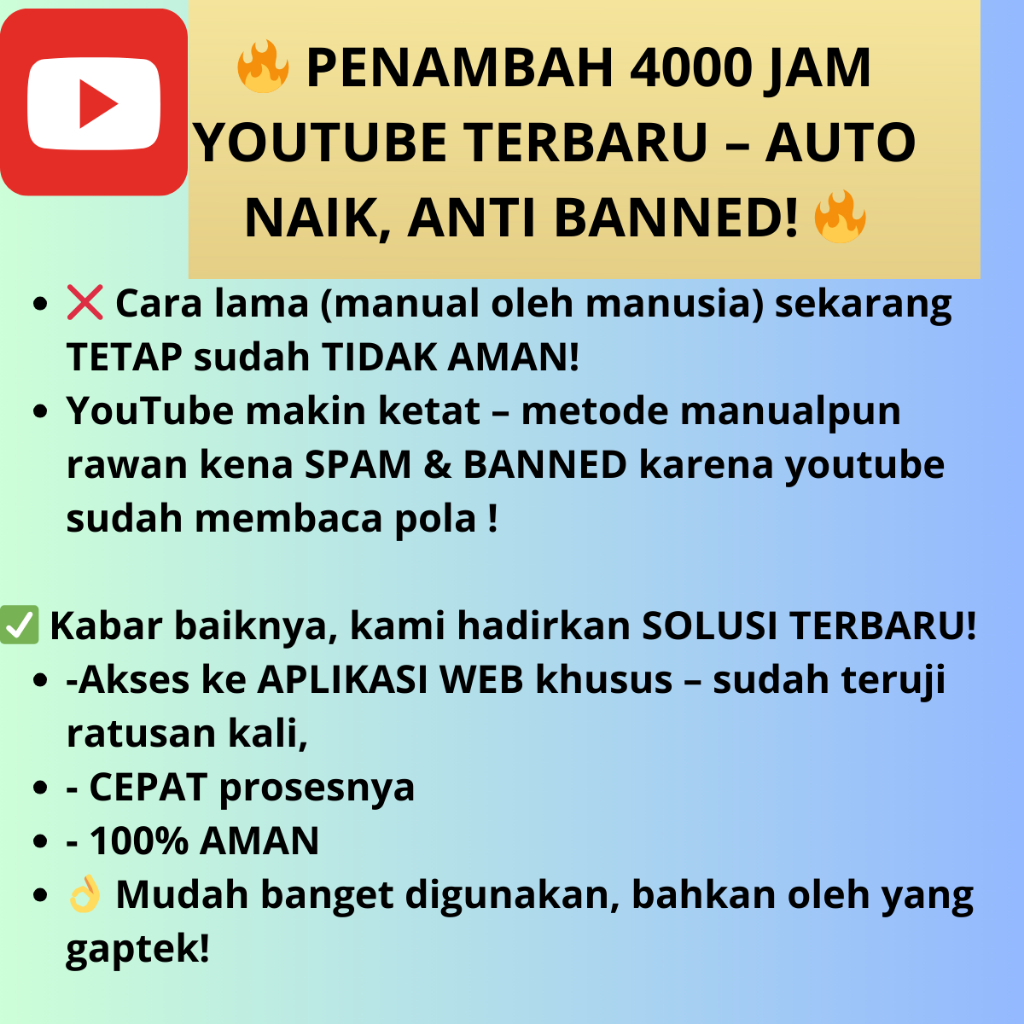 ALAT VieWERyoutubE 4000Jam retensi tinggi jamTAyang Premiumm viewSyoutube PROMO super