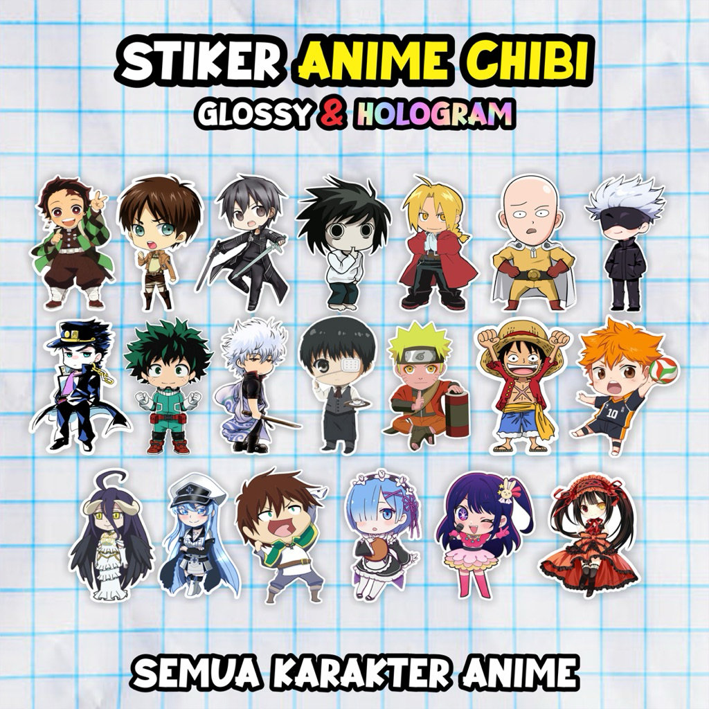 

Stiker Anime Karakter Chibi Semua Karakter Anime One piece Attack on Titan Jujutsu Kaisen Demon slayer Naruto