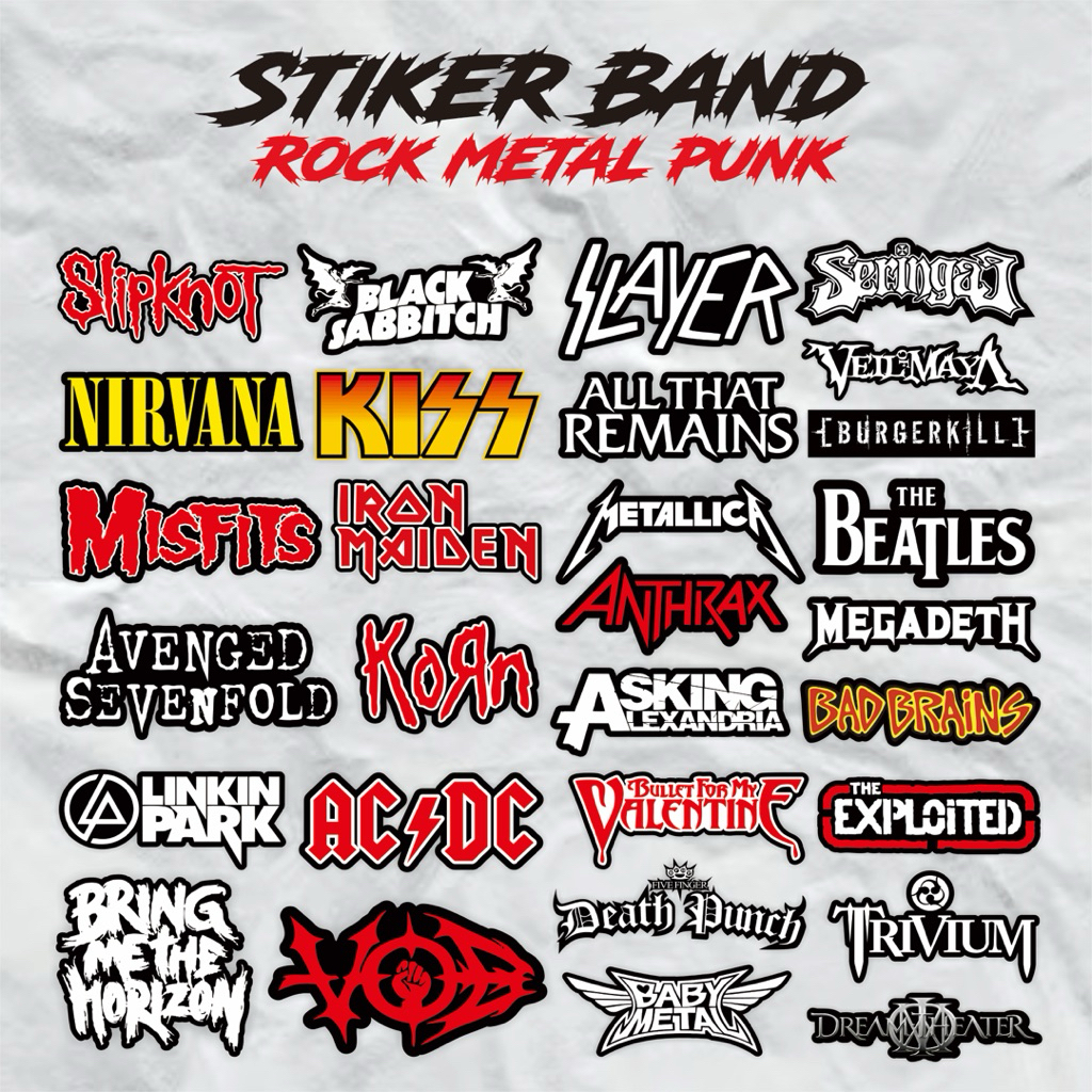 

20pcs STIKER BAND METAL ROCK PUNK Keren Aesthetic Buat Helm Laptop Case Hp Tumblr