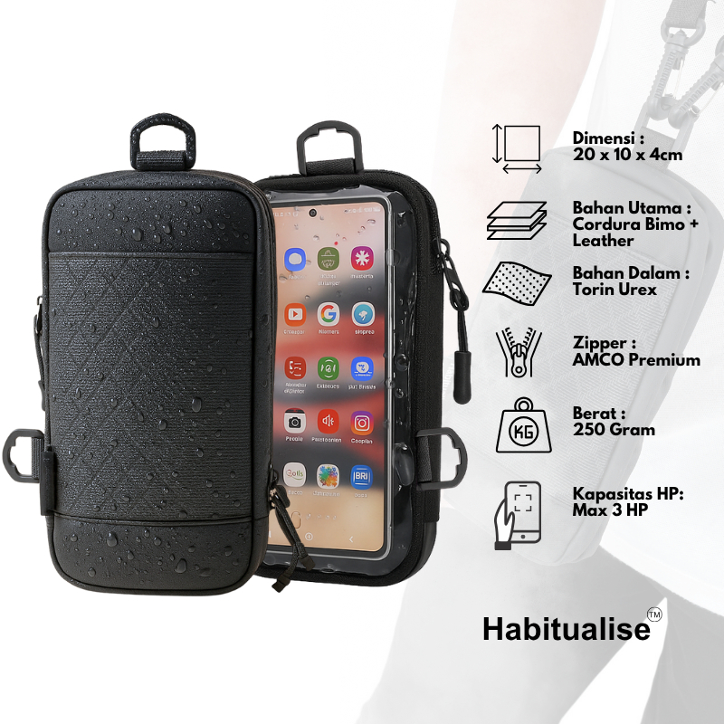 Habitualise - Sling Bag Tas Selempang Dompet Hp Bimo Anti Air Pria Wanita Handbag Pouch Pria Warna H