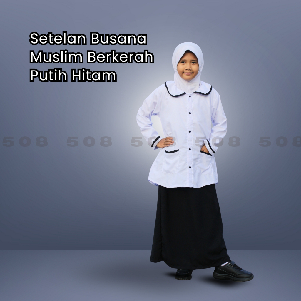 Baju Hitam Putih Anak Perempuan Setelan Atasan Busana Muslim Sekolah TK/SD