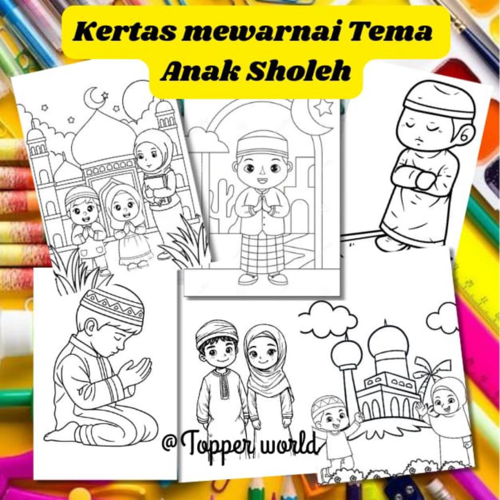 

20 LEMBAR KERTAS MEWARNAI ANAK TEMA ANAK SHOLEH (READY LANGSUNG KIRIM)
