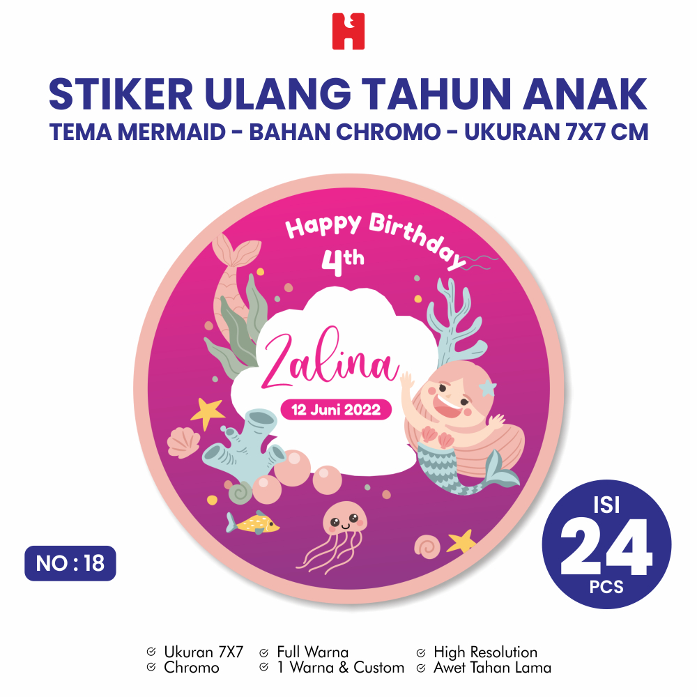 

Stiker Ulang Tahun Anak Tema Mermaid Ukuran 7x7 CM Bulat - Isi 24 Pcs
